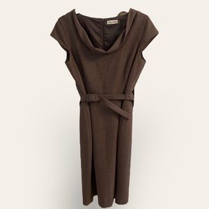 Calvin Klein Cap Sleeve Belted Dress with Draped Neckline